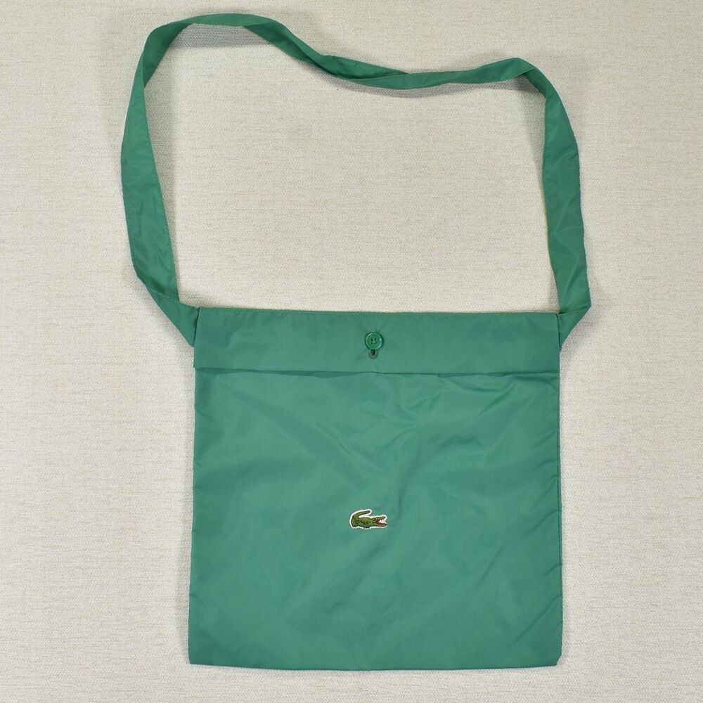 Vtg Lacoste Green Packable Nylon Mini Bag Tote Shoulder Purse Crocodile